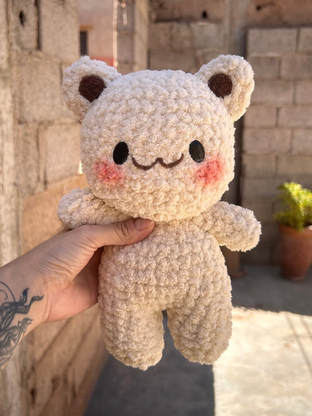 TEDDY BEAR - Peluche 25cm Teddybear Nounours Crochet Soft Yarn Beige