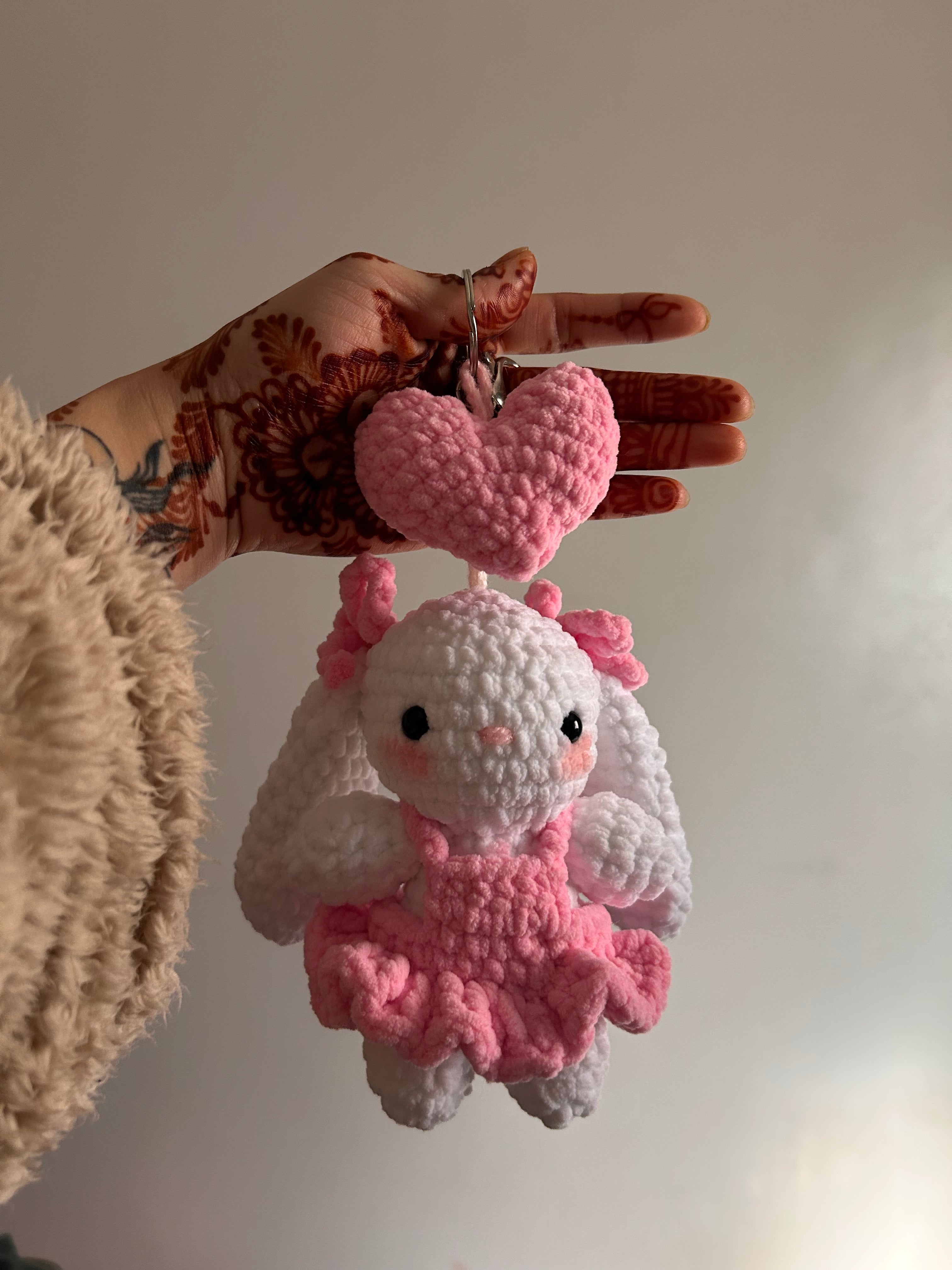 MALLOW - Peluche porte clé cœur lapin mignon robe rose