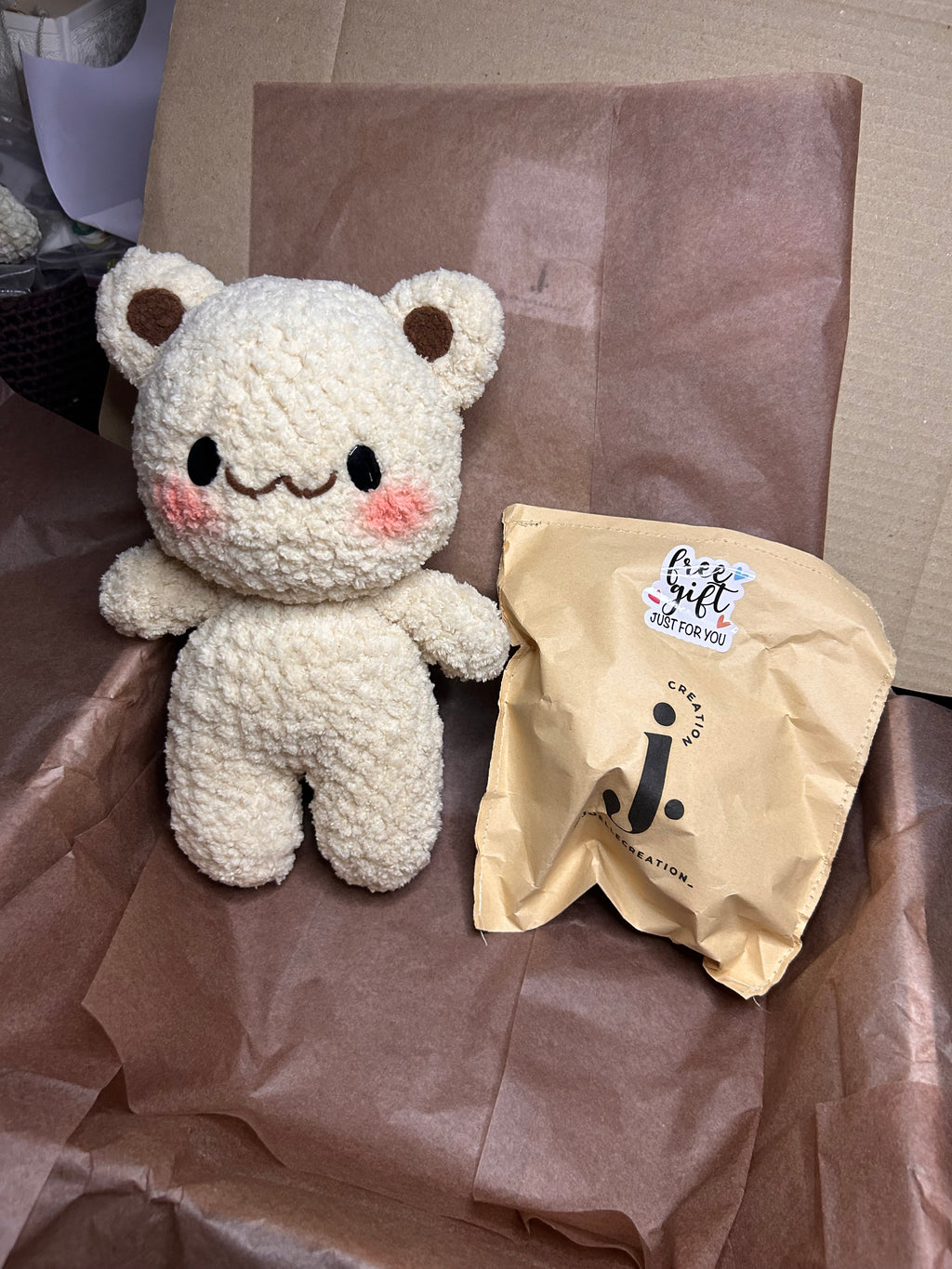 TEDDY BEAR - Peluche 25cm Teddybear Nounours Crochet Soft Yarn Beige