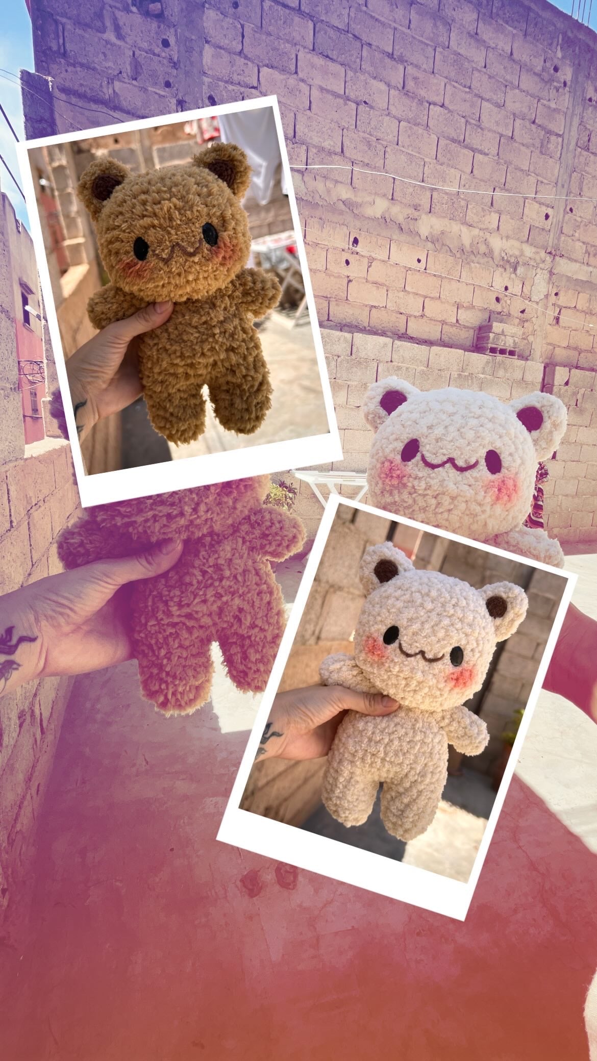TEDDY BEAR - Peluche 25cm Teddybear Nounours Crochet Soft Yarn Marron