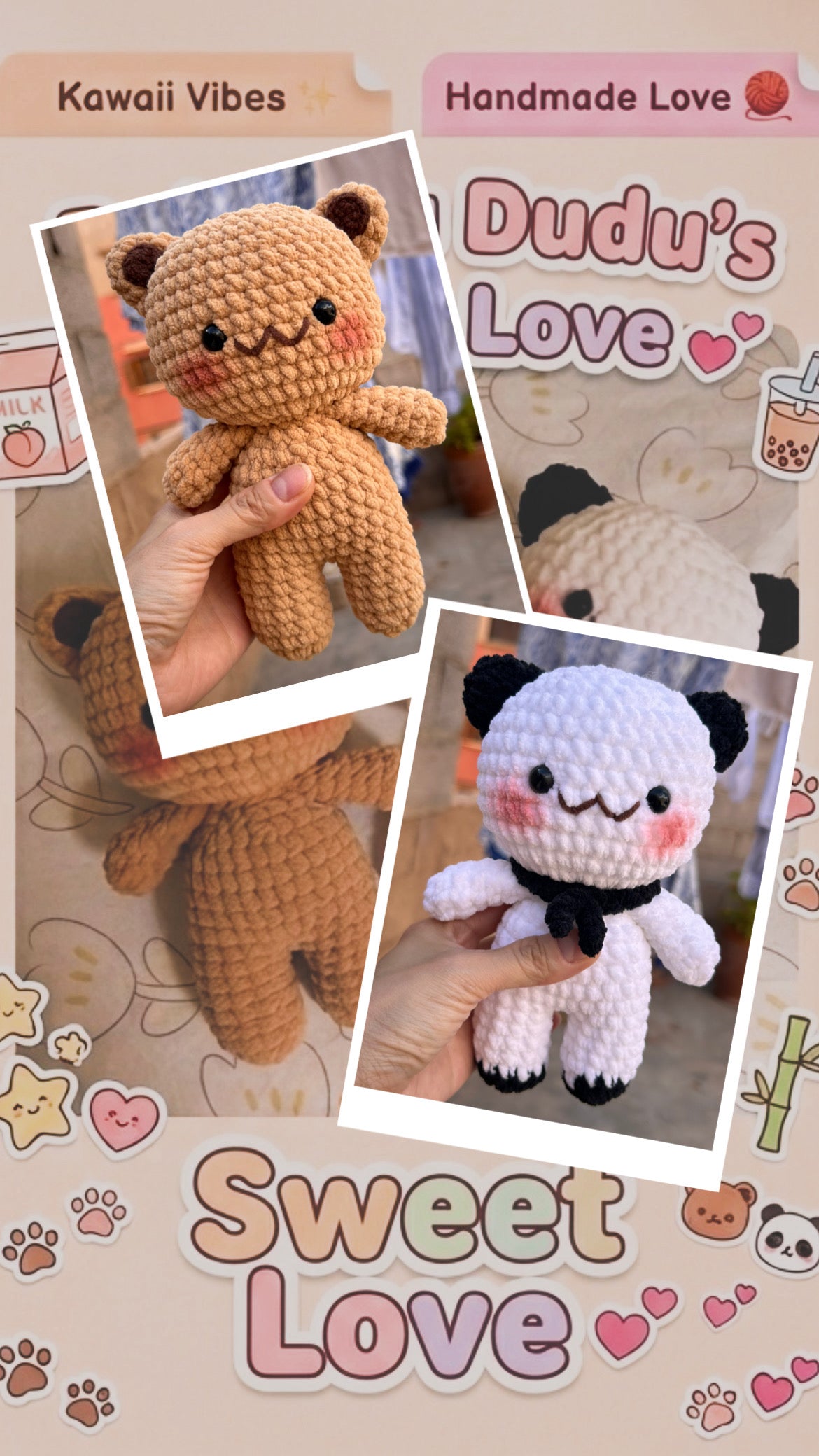 DUDU & BUBU - 2 Peluches 18cm Nounours Mignon Crochet