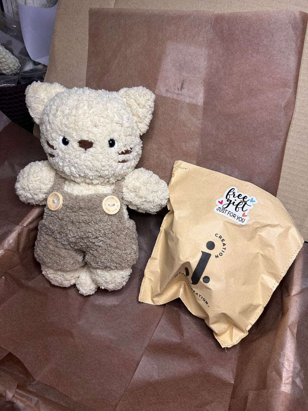 FLUFFY CAT - Peluche 25cm Cat Kitten Crochet Soft Yarn Beige